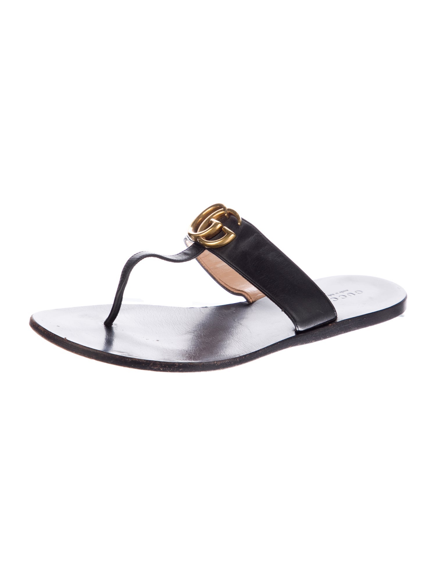 Gucci Double G Logo Leather Slides